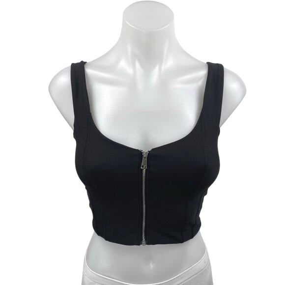 Abercrombie & Fitch YPB Black Sleeveless Zip Up Activewear Crop Tank Top Size S - Picture 1 of 4